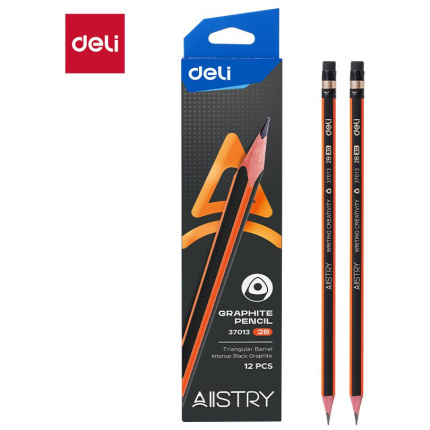 GRAFITNE OLOVKE DELI FLUO ORANŽ – CRNE 2B sa gumicom 1/12 E37013