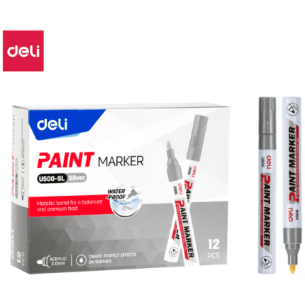 PAINT MARKER DELI srebrni – okrugli vrh 2mm EU500-SL