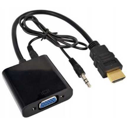 E-GREEN Adapter HDMI (M) – VGA D-sub (F) + Audio kabl 3.5mm (M/M) crni