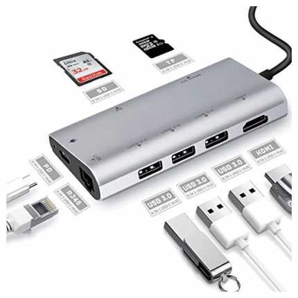 FAST ASIA Adapter-konvertor TIP C na 3xUSB3.0+HDMI 4K+2xSD/MICRO+RJ45+TIP C