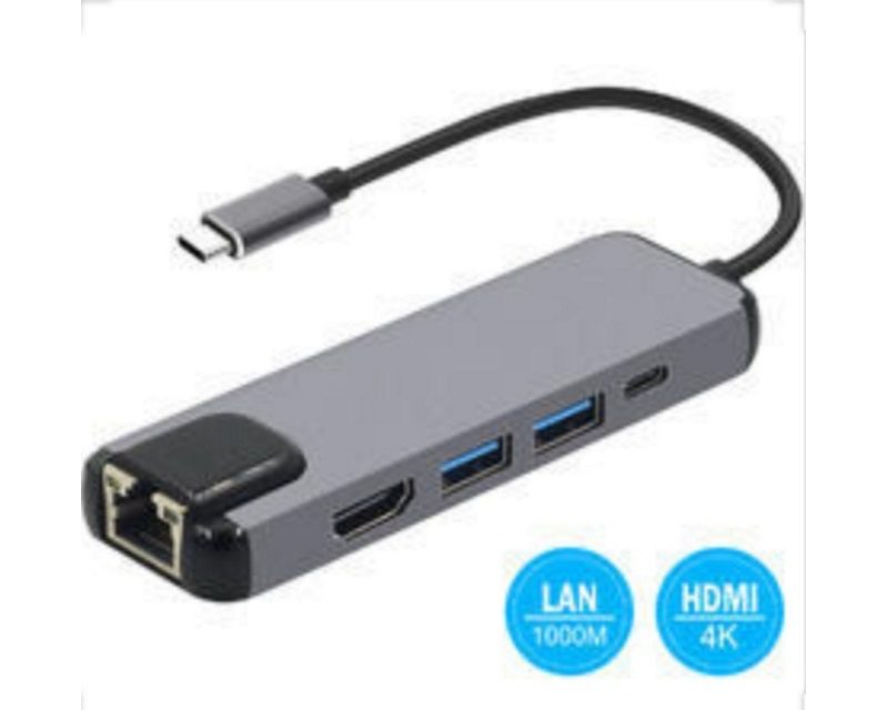 OST04359_v FAST ASIA Adapter-konvertor TIP-C na HDMI + 2xUSB 3.0 + TIP C + RJ45