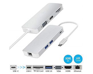 OST04560_v FAST ASIA Adapter-konvertor TIP C na VGA+HDMI+SD/MICRO SD+RJ 45+2xUSB3.0+TIP C