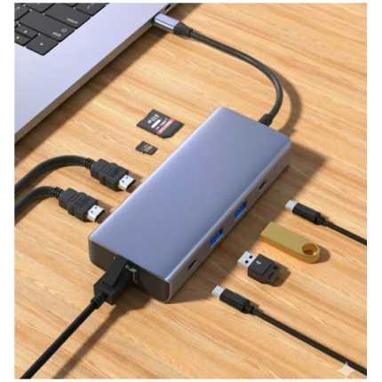 FAST ASIA Adapter TIP-C na 2xHDMI+2xUSB+2xTIP C+SD/TF+RJ45