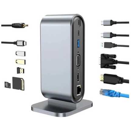 FAST ASIA Adapter TIP C HUB na HDMI+VGA+4xUSB+SD/micro+RJ45+ PD+2xTIP C+Audio