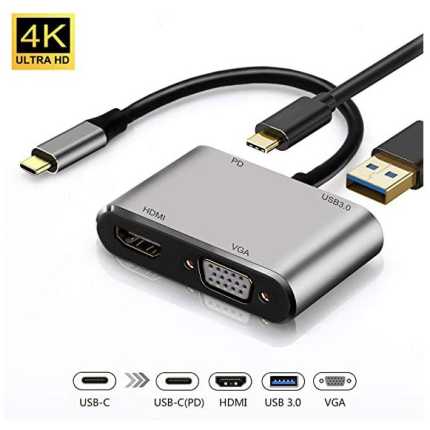 FAST ASIA Adapter-konvertor TIP C na HDMI 4K+VGA+1xUSB 3.0+TIP C