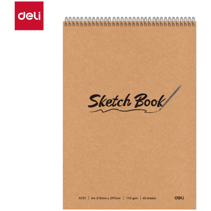 BLOK ZA CRTANJE DELI Sketch book, A4, 40 lista, 110g - GORNJA SPIRALA EN721